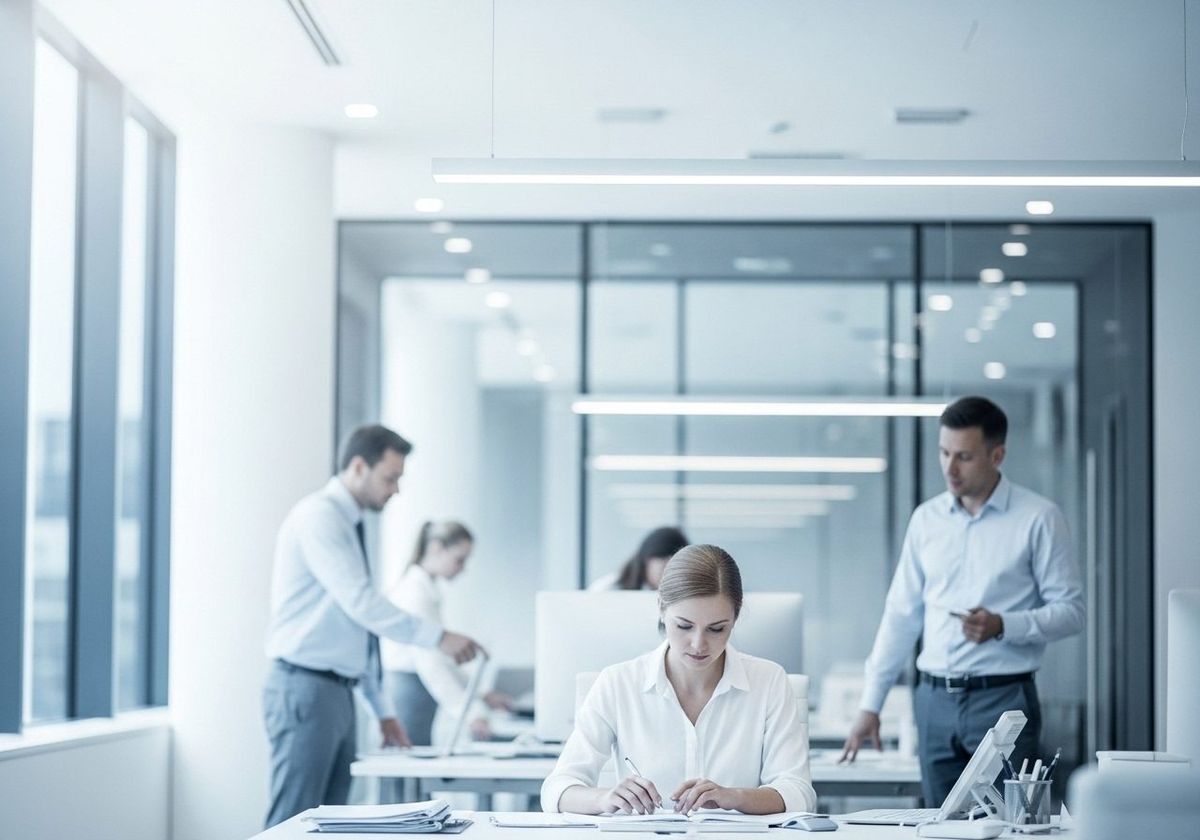 Ufficio luminoso con persone al lavoro, servizi per le aziende