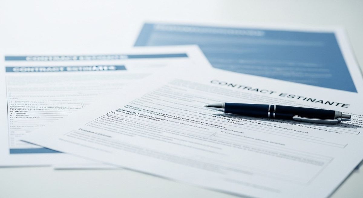Moduli di contratto e penna su una scrivania, richiesta di preventivo