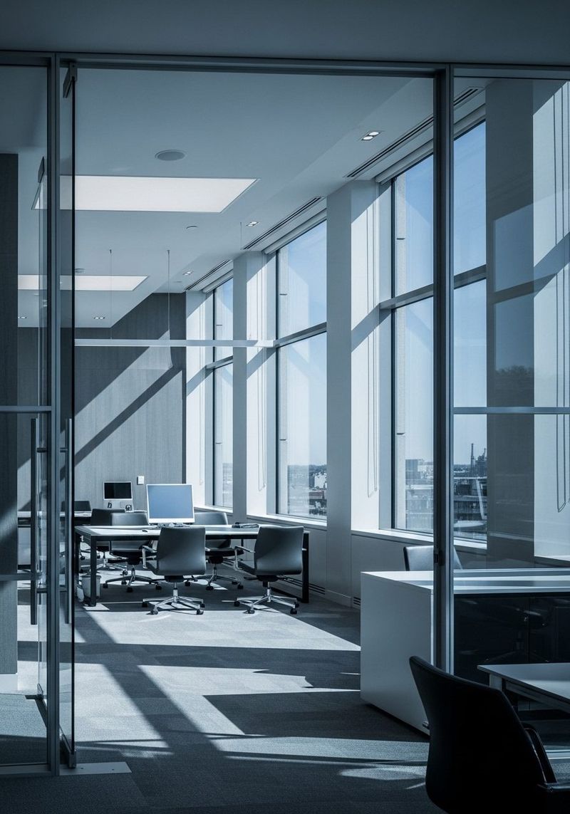 Ufficio luminoso con scrivanie e documenti, ambiente di lavoro di un’azienda
