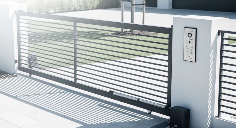 Cancello automatico moderno con citofono, esempio di cancello motorizzato condominiale