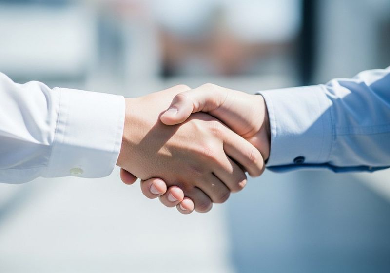 Stretta di mano tra due professionisti, simbolo di collaborazione con il cliente